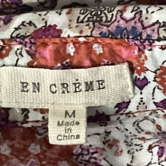 En Creme Dress Women Sz M Floral Colorful Patchwork Tiered Button Up Flowy Boho - Picture 3 of 13